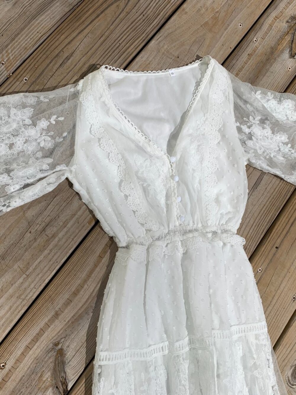Vintage Boho Lace Wedding Dress Womens Small - Picture 3 of 16